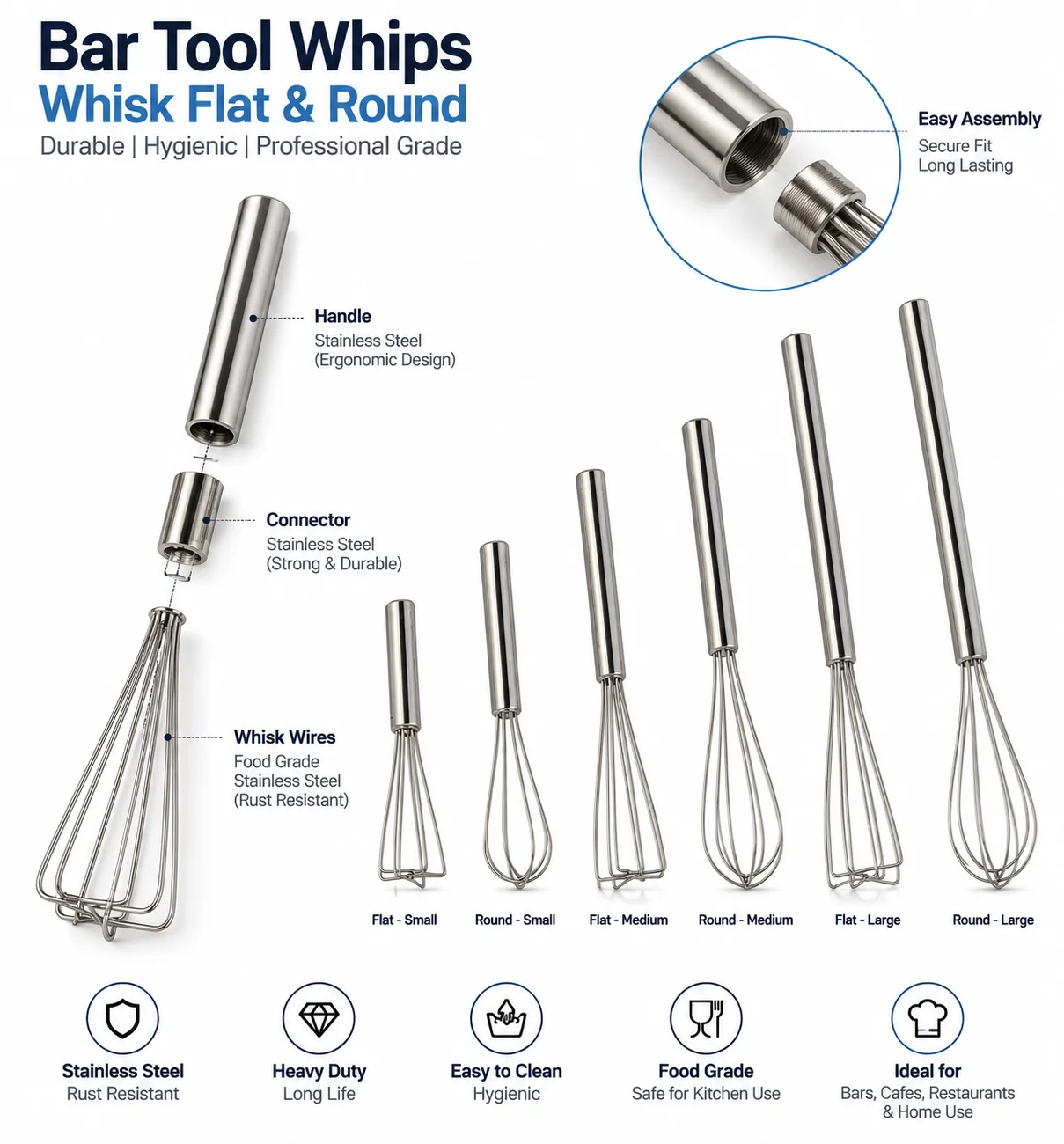 Bar Tool Whips / Whisk Flat & Round