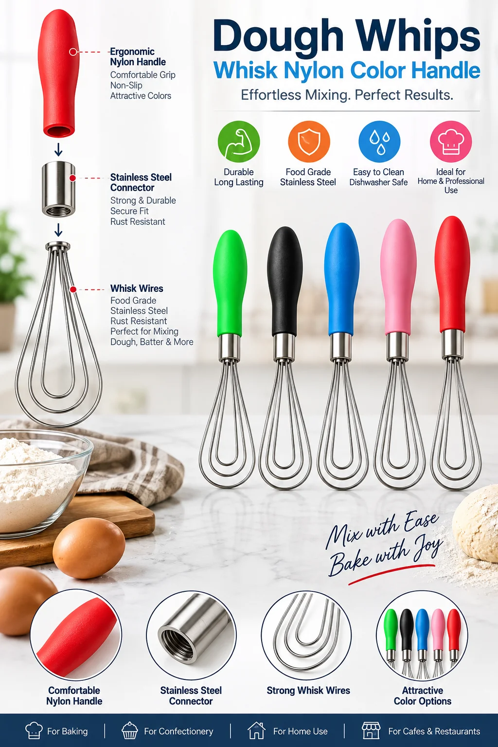 Dolphin Flat Whips/whisk Nylon color Handle